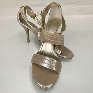 Gianni Bini Gold Strappy Heels Size 11 Ankle Strap Evening Shoes